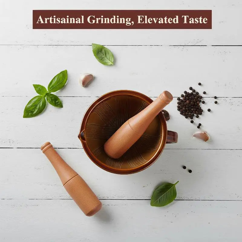 Ceramic Mortar And Pestle Set With Natural Wood Pestle Non Slip Base Perfect For Kitchen Grinding Spices Herbs Garlic Oasis Select