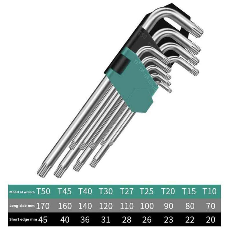 9Pcs Torx Star Wrench Kit Extended Allen Keys L-Type Hexagon Spanner Plum Blossom Dual End Screwdriver Hex Tool Set Oasis Select Medium Long