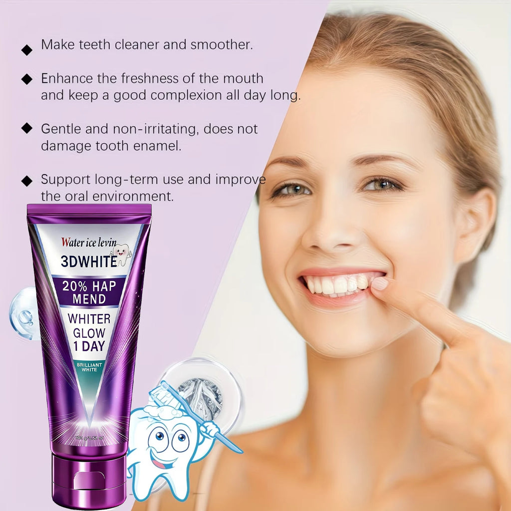 20% HAP 3D White Toothpaste - 1 Day Whiter Teeth, Deep Stain Remover, Cool Menthol for Fresh Breath & Strong Enamel Oasis Select