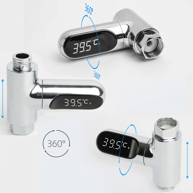 LED Display Household Water Shower Thermometer 5-85℃ Flow Self-powered Water Thermometer Monitoring Baby Care Energy Smart Meter Oasis Select