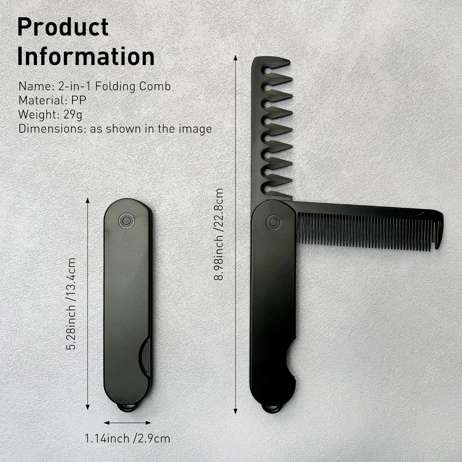 Mens Folding Pocket Comb 2 in 1 Fine Wide Tooth Portable Travel Hair Beard Grooming Kit Compact Black EDC Accessory Oasis Select