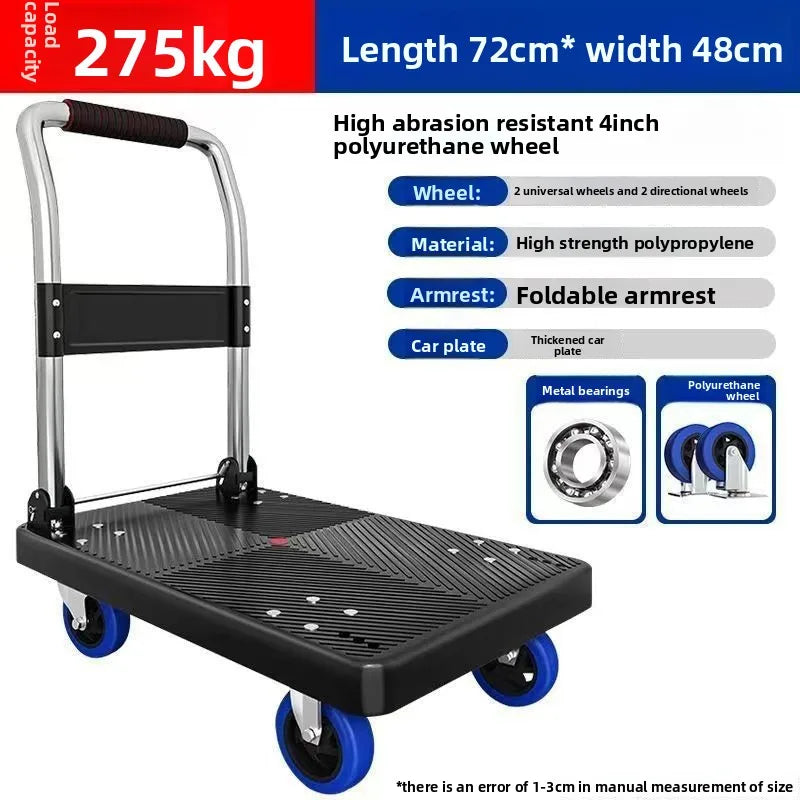 Trolley Folding Pull Goods Small Pull Truck Warehouse Trailer Portable Four Wheel Silent Handling Flat Truck Oasis Select Model 72B