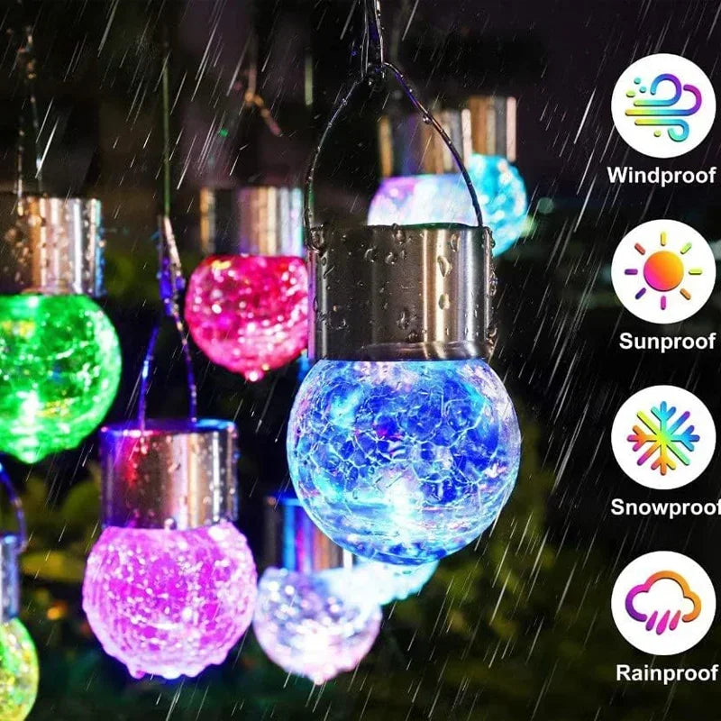 1/3/5PCS Solar Powered Outdoor Hanging Lights Colorful LED Cracked Glass Ball Design Waterproof Pathway Lantern for Garden Decor Oasis Select