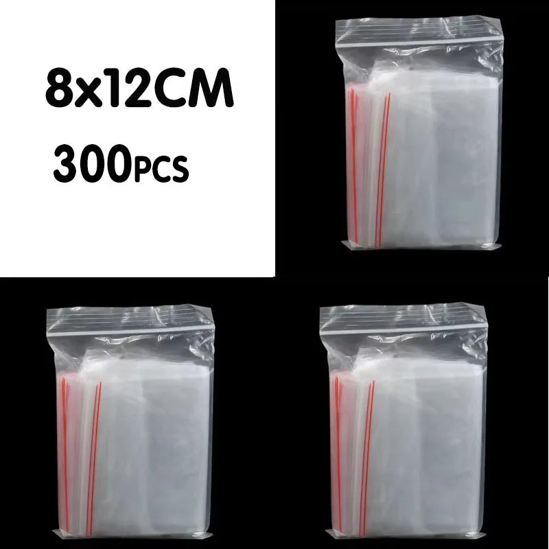 100/200/300pcs Small Zip Lock Plastic Bag Reclosable Transparent Bag Shoe Bag Vacuum Bag Poly Clear Bags Thickness 0.05mm Oasis Select 8x12CM 300pcs