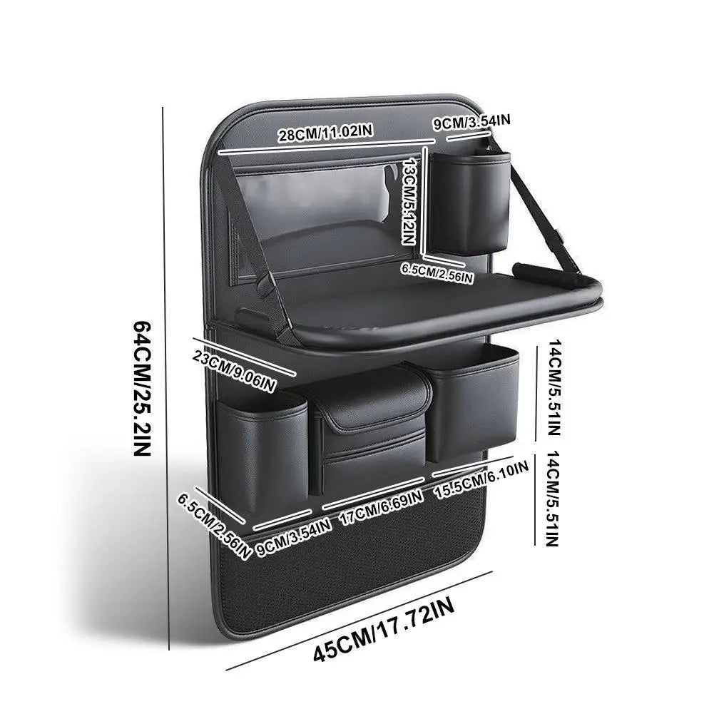 Multifunctional Car Backseat Organizer - 6 Pocket Storage Bag For Tissue Cup Umbrella Storage, Foldable Table Tray For iPad Oasis Select