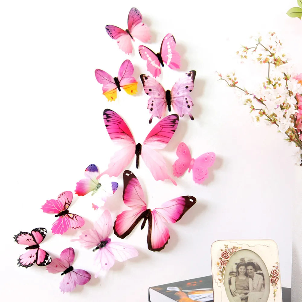 3D Butterfly Wall Stickers 12-Pack – Rainbow PVC Decals Wall Decal Stickers Oasis Select Pink