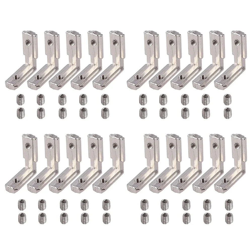 Set of 20 Zinc Alloy T Slot Corner Brackets for 2020 Aluminum Profiles with Nickel Plating for Rust Resistance and Use Oasis Select