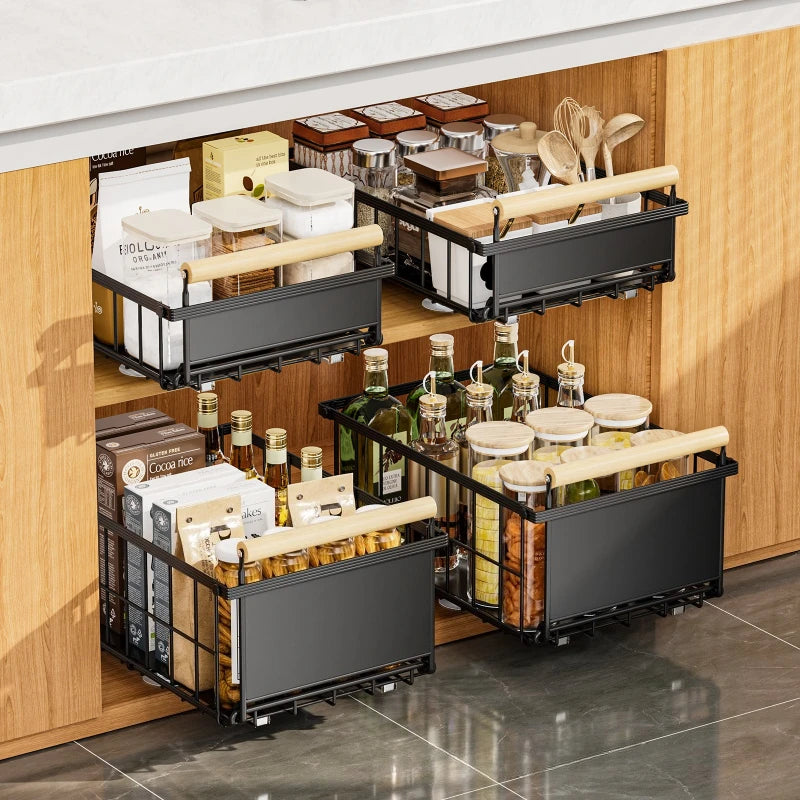 Kitchen Lower Sink Shelf Drawer Pull Basket Snack Storage Basket Striped Foldable Cabinet Pull-up Shelf Oasis Select