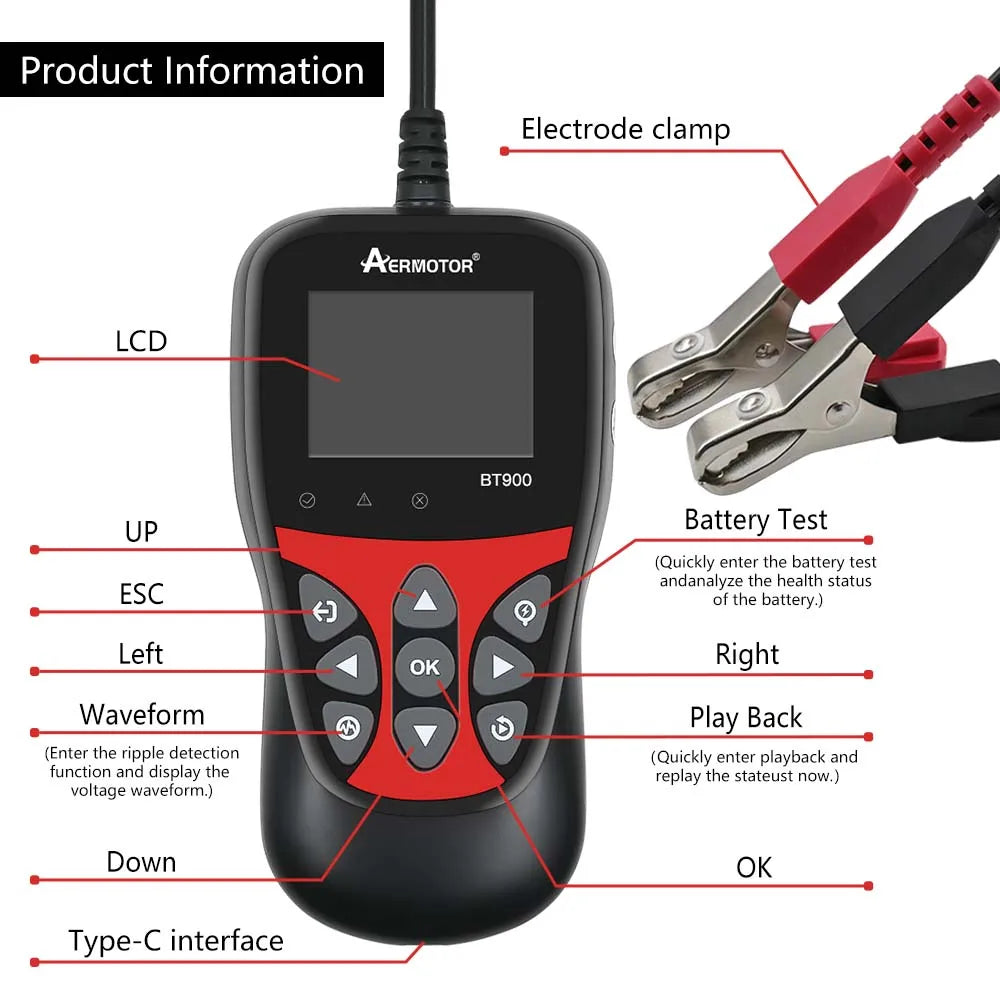 AER BT900 6V/12V Car Battery Tester & Analyzer | AERMOTOR Battery Tester Analyzer Oasis Select Default Title