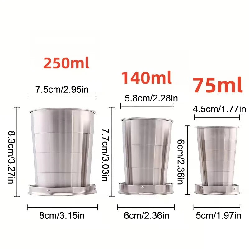 250ml Stainless Steel Keychain Water Cup with Retractable Teacups Portable Collapsible Outdoor Travel Camping Folding Cup Oasis Select