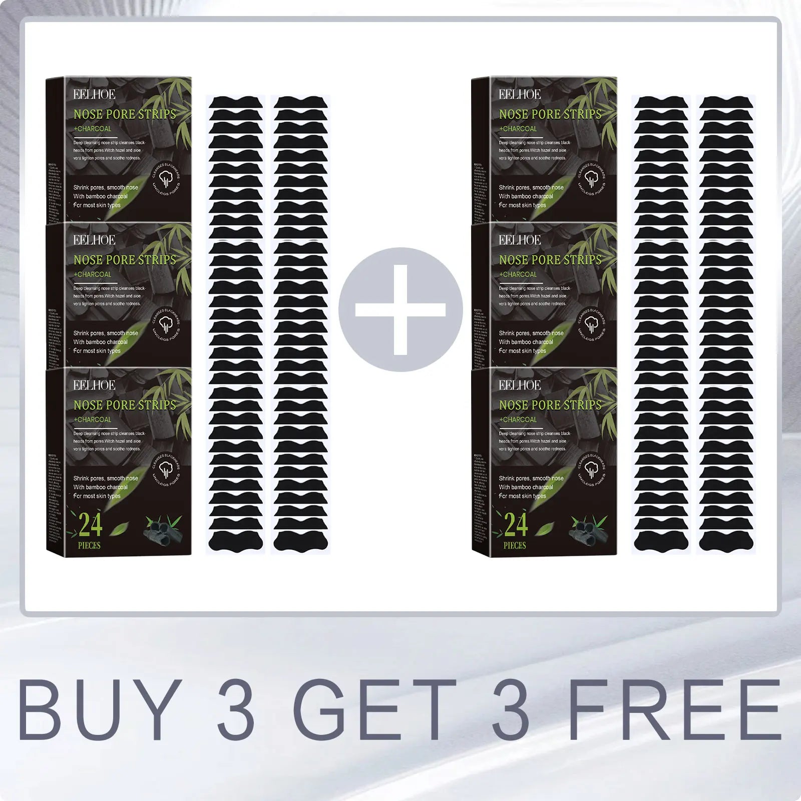 EELHOE Charcoal Bamboo Blackhead Nose Strips 24 Pack Blackhead Nose Strips Oasis Select Buy 3 for 3 Free