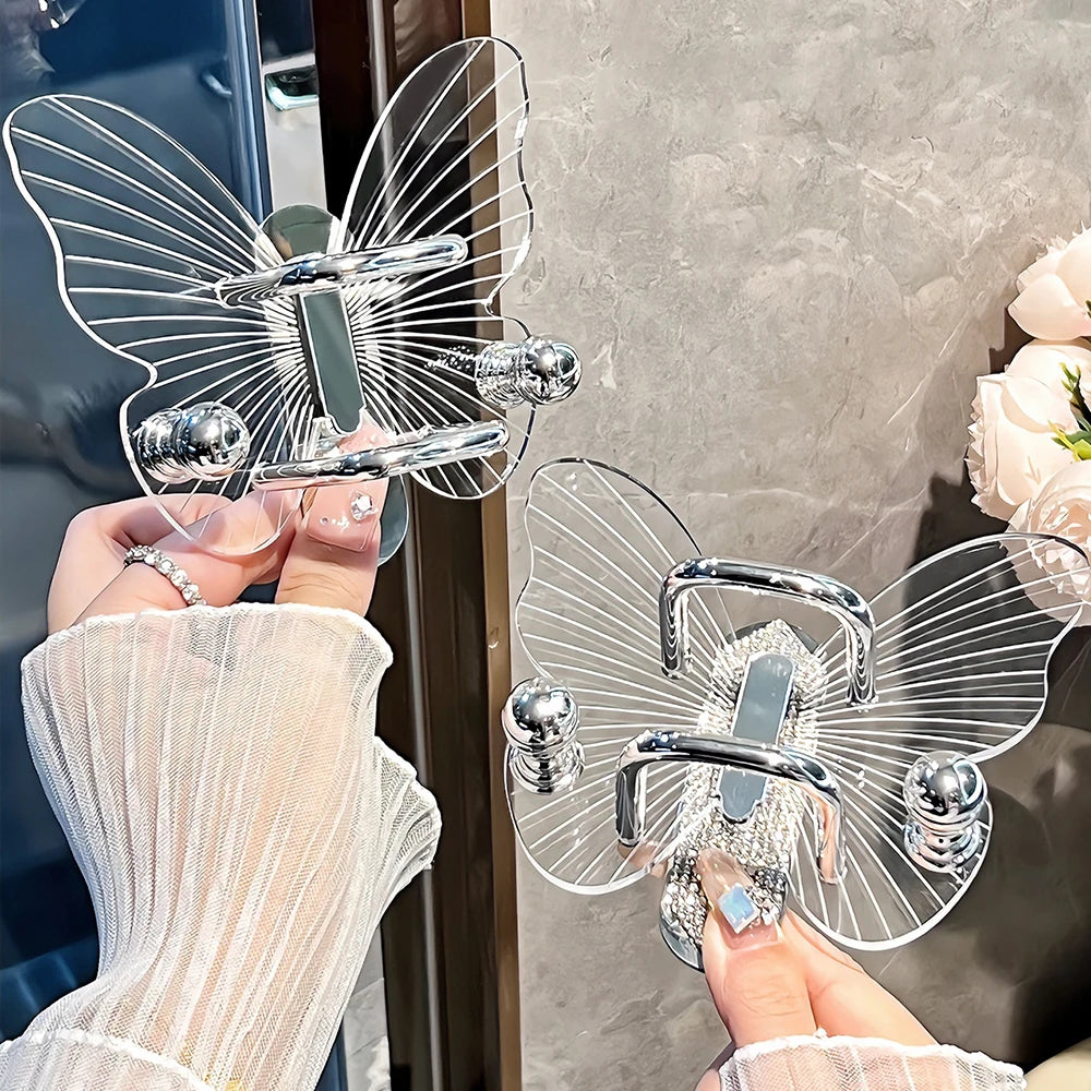 Light Luxury Butterfly Comb Storage Shelf Wall Hanging Perforated Free Bathroom Headstring, Hair Band, Hair Ring Storage Hook Oasis Select