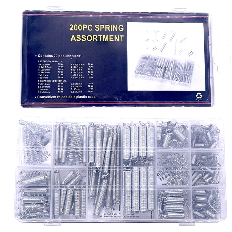 200PCS Spring Set Hardware Tension Compression Electrical Torsional Extension Springs Kit for Home Repair And Maintenance Oasis Select