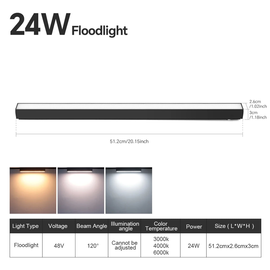 LED Magnetic Track Light Rail Spotlight Lamp Dimmable Ultra Thin Indoor Surface Mounted Lighting Wall Celing Light Rail-8mm Oasis Select 24W LED Floodlight