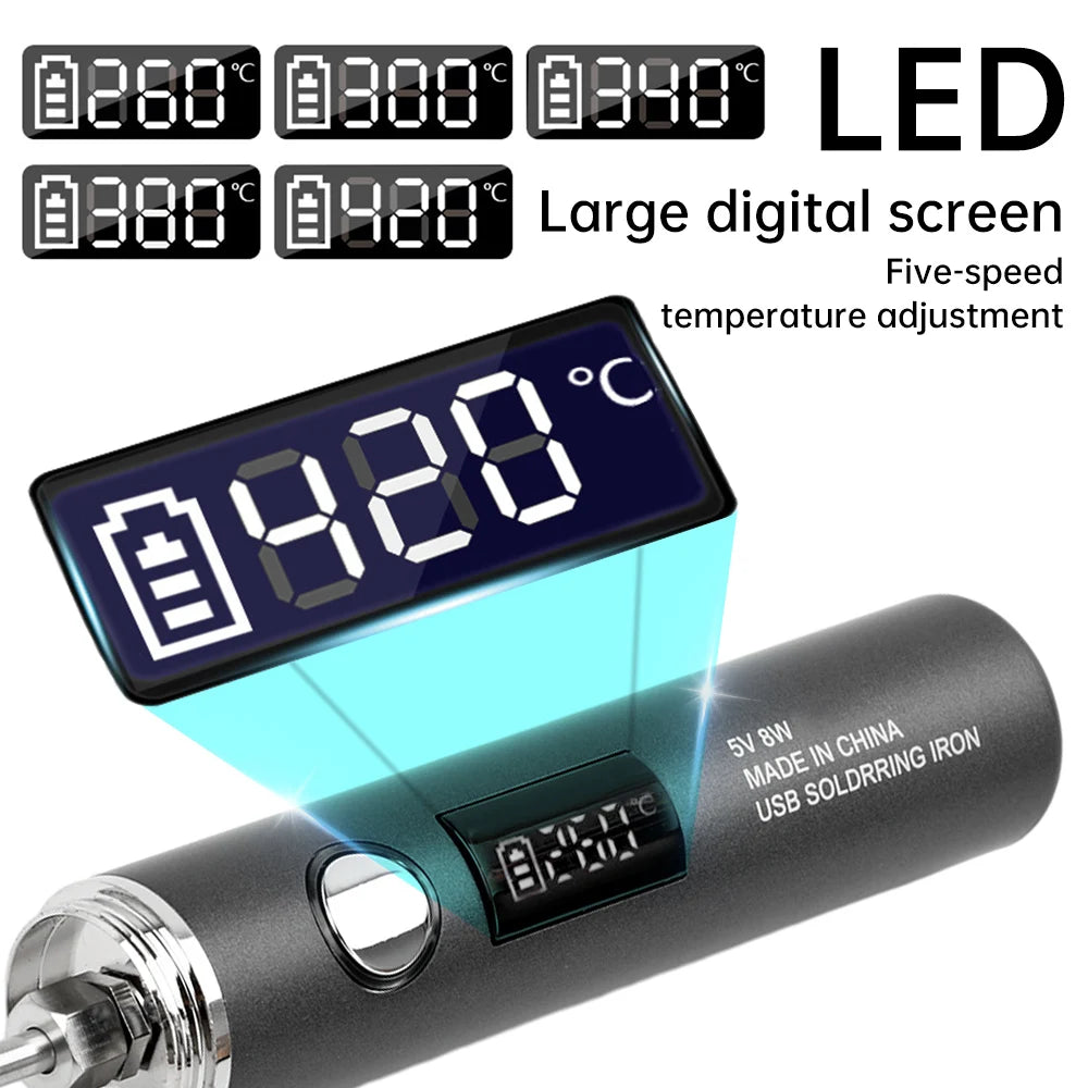 DC 3.7V 8-10W USB Electric Soldering Iron TYPE-C Plug-in Model with 5 Levels of Temperature Adjust MINI Soldering Iron DIY Tools Oasis Select
