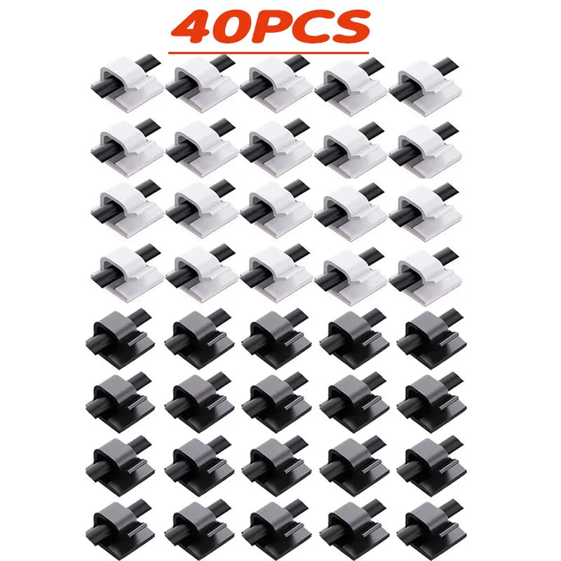 10/20/40pcs Cable Organizer Clips Cable Management Wire Manager Cord Holder Charging Data Line Bobbin Winder Wall Mounted Hook Oasis Select 40pcs-Mix