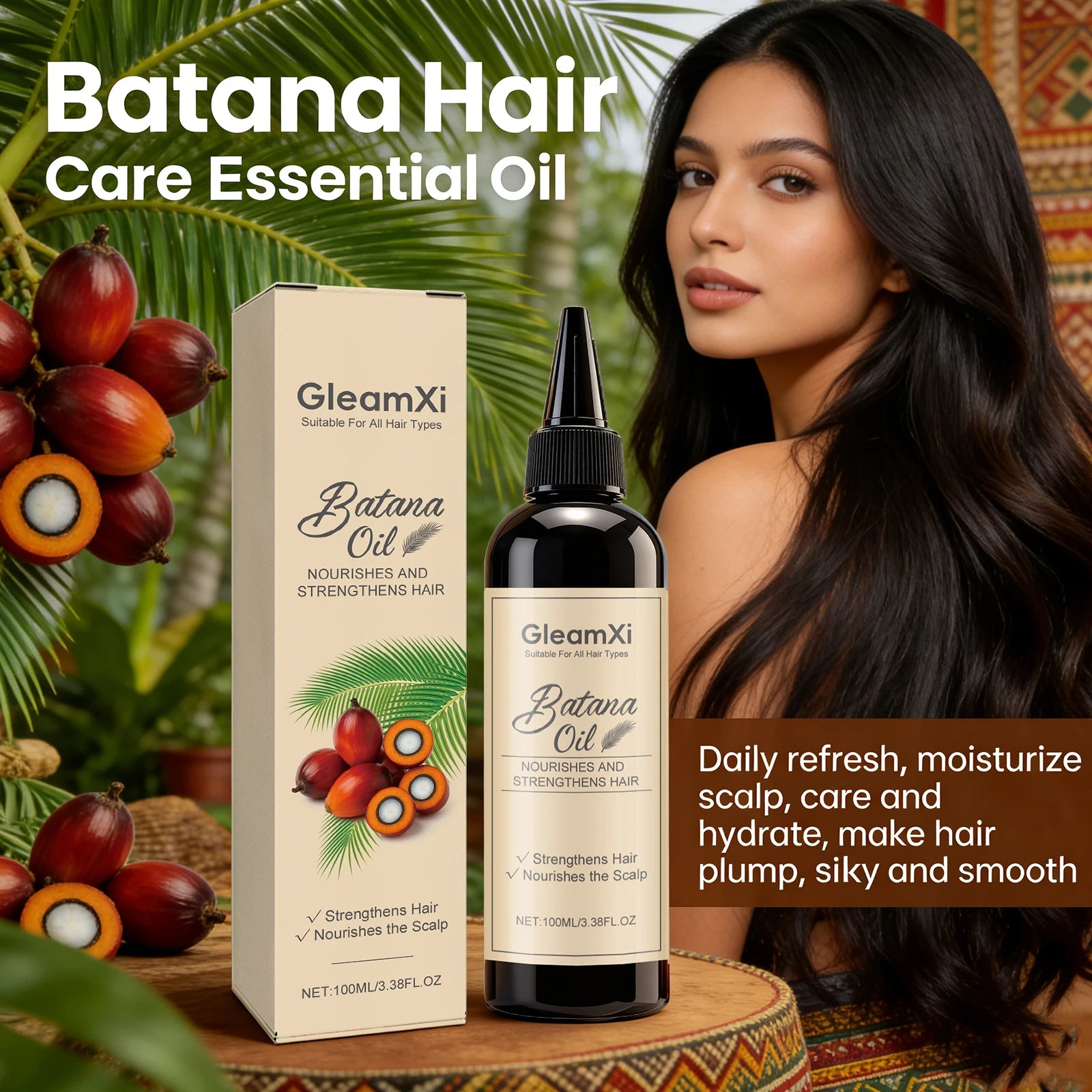 Batana Hair Care Essential Oil Reduce Hair Loss Strengthen Hair Nourish Scalp Anti Hair Frizz Increase Hair Elasticity Hair Care Oasis Select