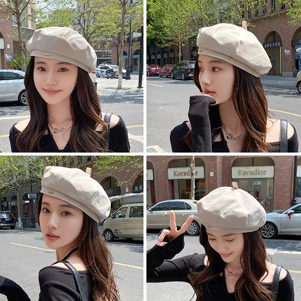 Cotton Women Berets Winter Hats Vintage French Plaid Top Military Cap Painter Hat Autumn Street Girls Octagonal Beret Caps Oasis Select