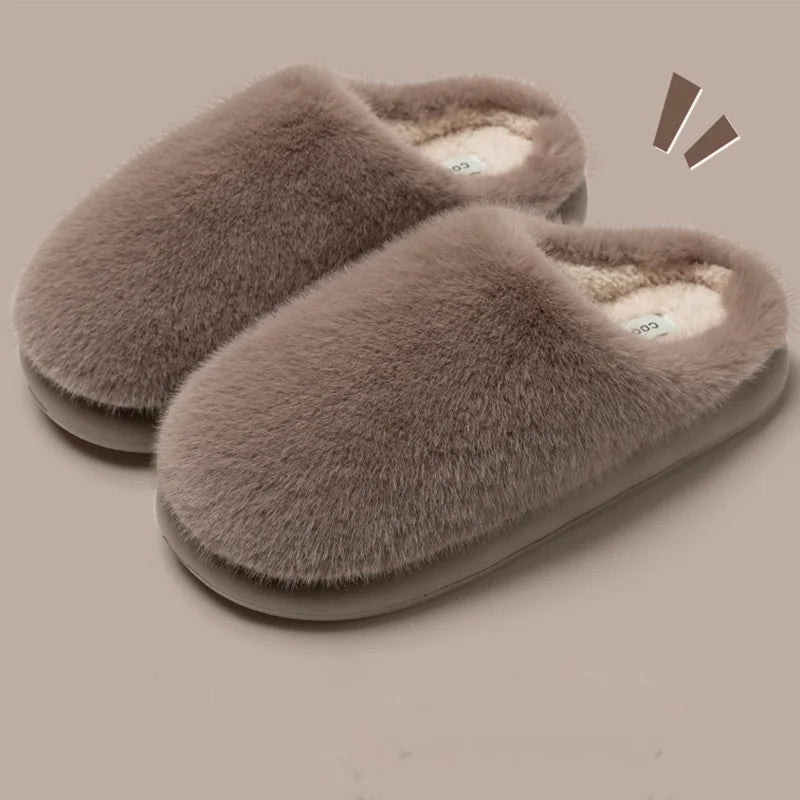 Winter Women's Faux Fur Warm Slippers-Plush Toe-Cover Slip-Resistant Cotton House Shoes,Soft Cozy Indoor Slides with Thick Sole Oasis Select 36-37 Khaki