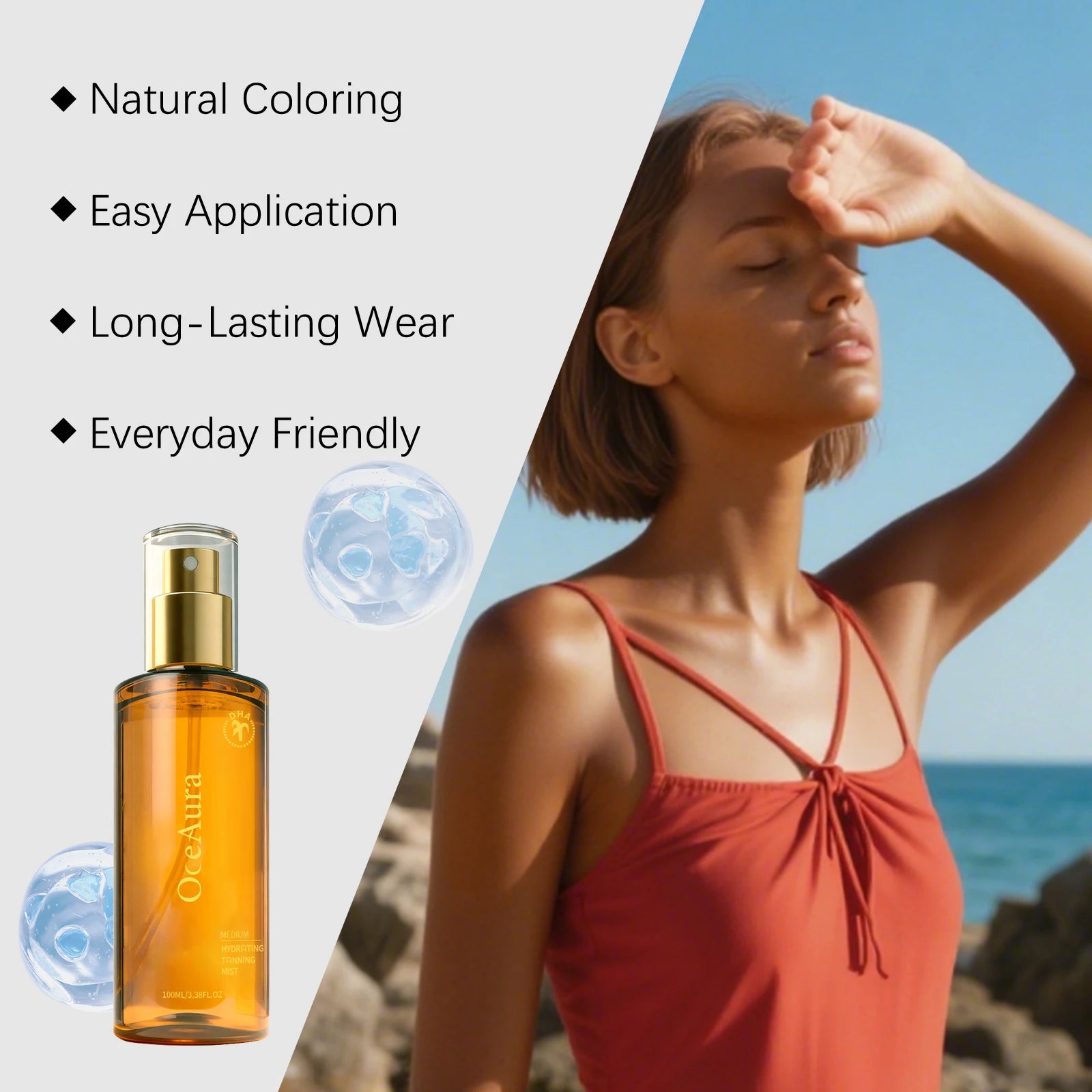 Self Tanning Spray Natural Sunless Tanner for Face Body Hydrating Lightweight Sunless Tanning Spray Natural Brown Tone Even Glow Oasis Select