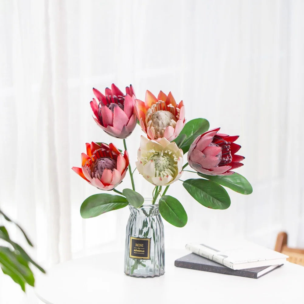 1PC,Europe Style Beautiful Artificial Flowers Fake King Protea Home Table Top Display Flowers Decorative Silk Flower Oasis Select