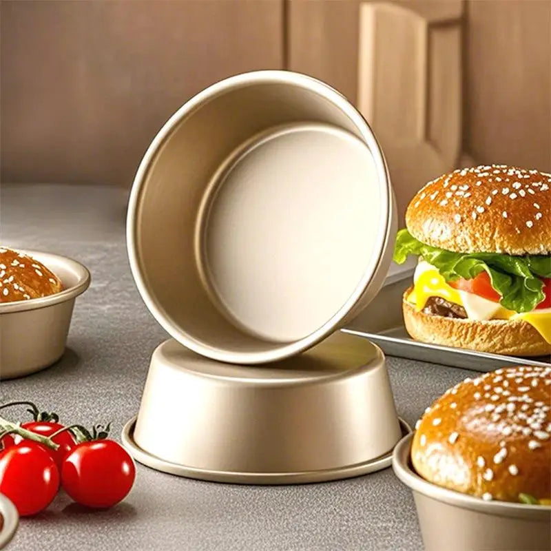 1Pcs 4 Inch Gold Non Stick Hamburger Bun Mold Mini Hot Dog Bread Cheese Cake Round Baking Pan for Pastry Oasis Select