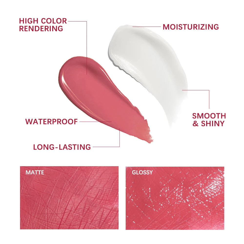 Lakerain Moisturizing Lip Gloss 2-in-1 Set Waterproof Sweat-proof Matte Topcoat Finish Long Lasting Moisturizing Smooth Lip Skin Oasis Select