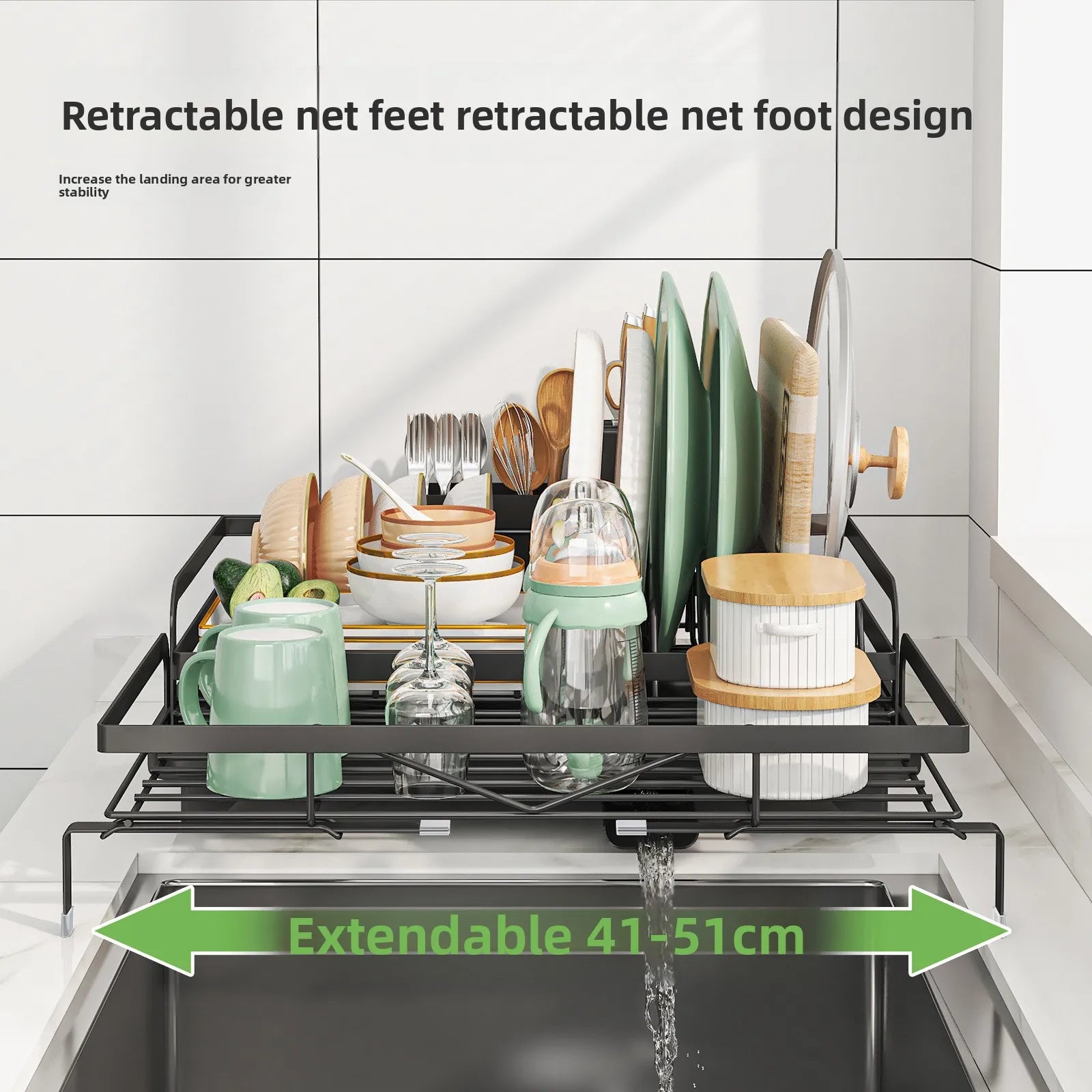 Kitchen Drain Dish Rack Countertop Tableware Cup Storage Rack Multifunctional Retractable Tableware Storage Rack Oasis Select