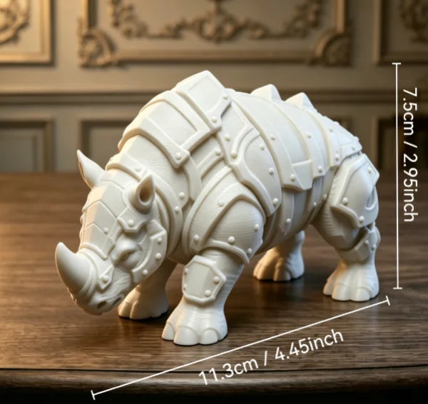Mecha Armored Rhino Mini Figurine 3D Printing Medieval Rivet Rhinoceros Sculpture Cool Tabletop Ornaments Decor for Study Office Oasis Select Rhinoceros White