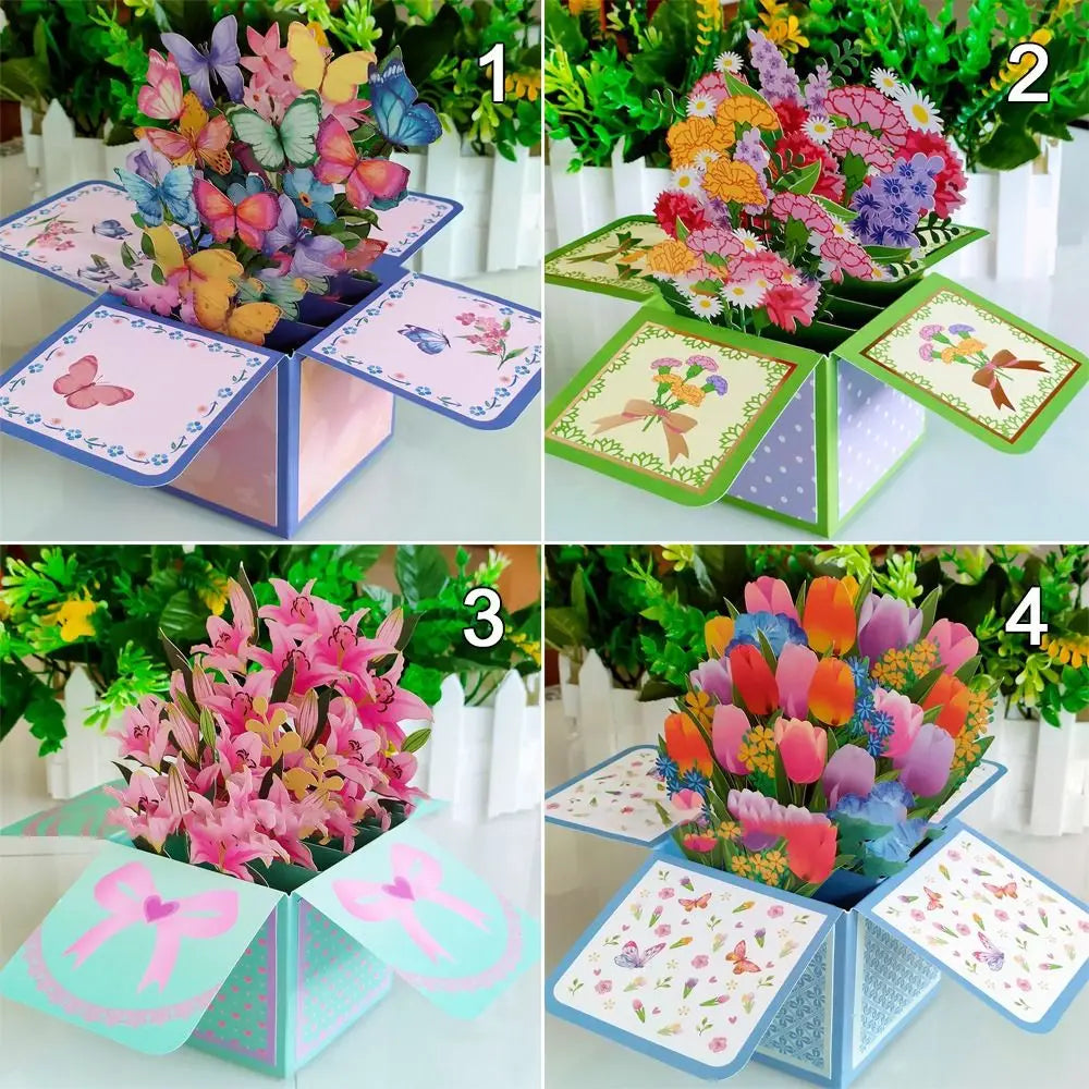 Day for Birthday Anniversary Greeting Card Daisy/Carnation Paper Flowers 3D Pops-up Bouquet Rose/Lily/Sunflower/Tulip Oasis Select