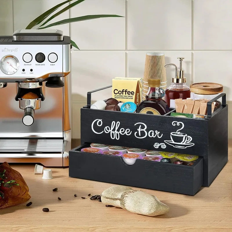 Wooden Coffee Capsule Storage Box Wooden Hand-held Desktop Milk Tea Bag Coffee Capsule Holder Storage Basket Oasis Select