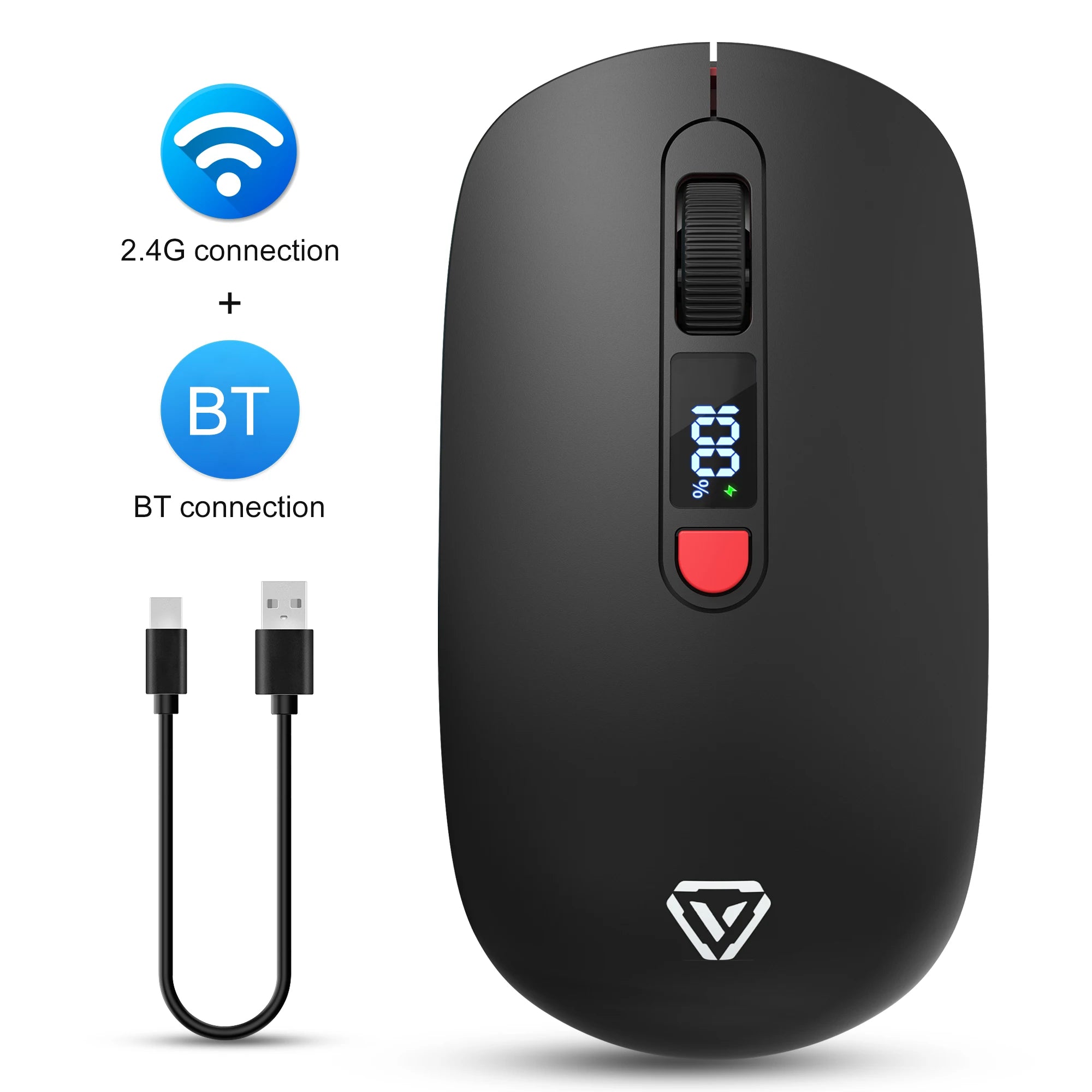Dual Mode Wireless Mouse, 2.4G Bluetooth Silent Mouse, Rechargeable Gaming Mouse with 4 DPI, Boss Key, Type-C, for PC Laptop Mac Oasis Select black