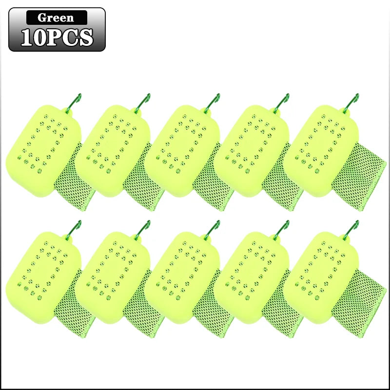10PCS Portable Mini Silica Gel Set Cold Towel Polyester Fiber Outdoor Cooling Towel Fitness sports gym Run quick Dry Cool Towel Oasis Select Green-10PCS