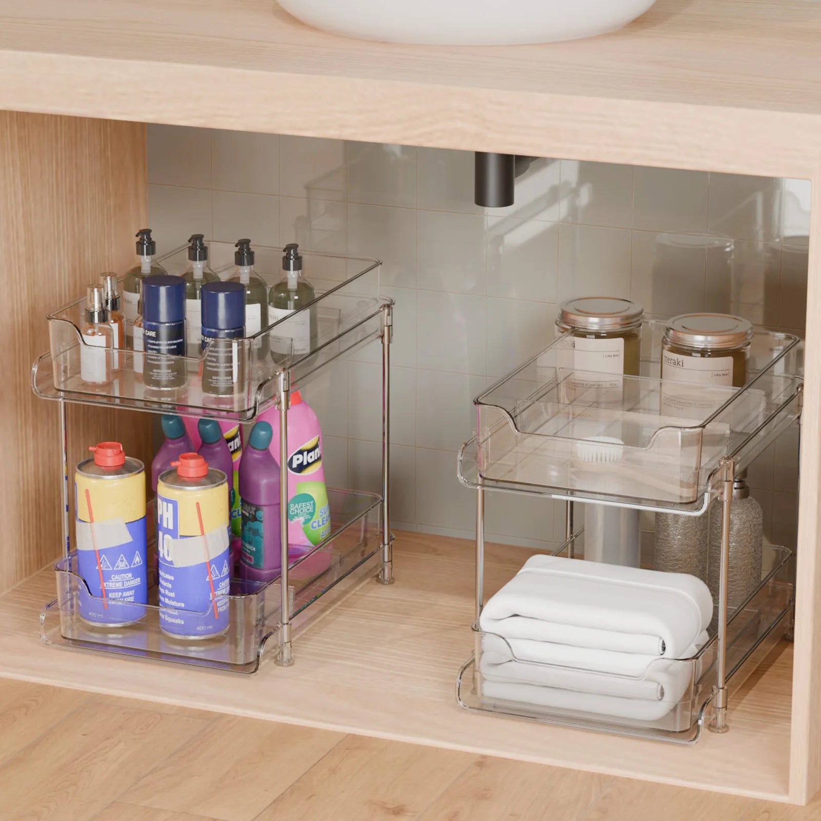 2 Tier Under Sink Organizer Sliding Cabinet Basket Organizer Drawer Under Sink Storage Rack Acrylic Bathroom Kitchen Organizer Oasis Select