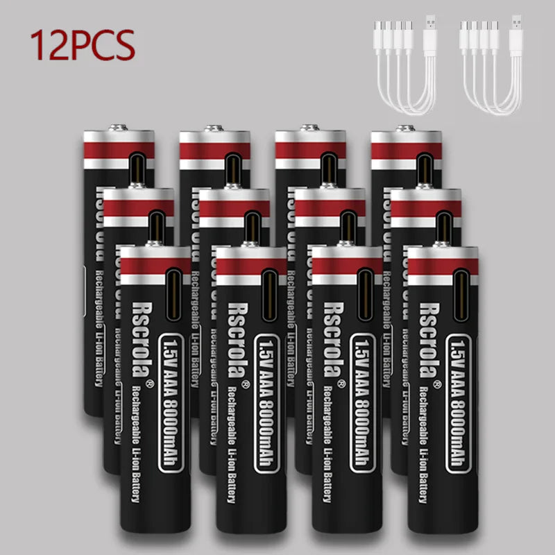 1.5V AAA 8000mAh Lithium Battery - USB Type-C Rechargeable for Portable Speakers, Gamepads, Clocks & Flashlights Oasis Select 12 pcs AA Batteries 1.5V