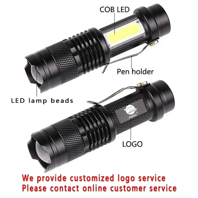 Mini Portable COB Lamp Bead LED Flashlight Use Rechargeable Double Light Source Emergency Flashlight for Hiking Camping Fishing Oasis Select