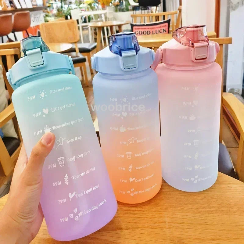 1-3PCS Sports Water Bottle for Running Drinking Bottle 2L Motivational with Time Marker Stickers Portable Reusable Plastic Cups Oasis Select
