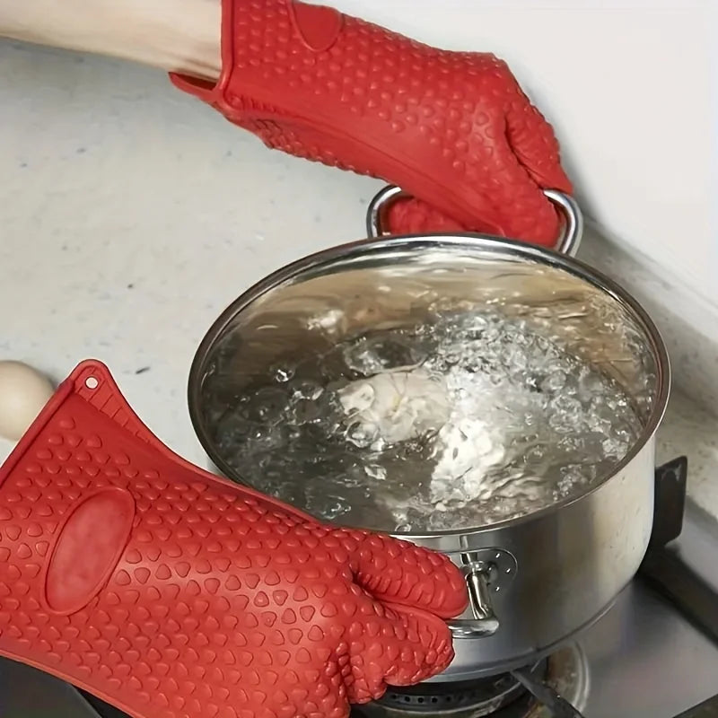 1 Pair Heat Resistant Kitchen Gloves, Non-Slip Waterproof Silicone Oven Mitts for Cooking Baking BBQ Dishwashing Oven Mitts Oasis Select