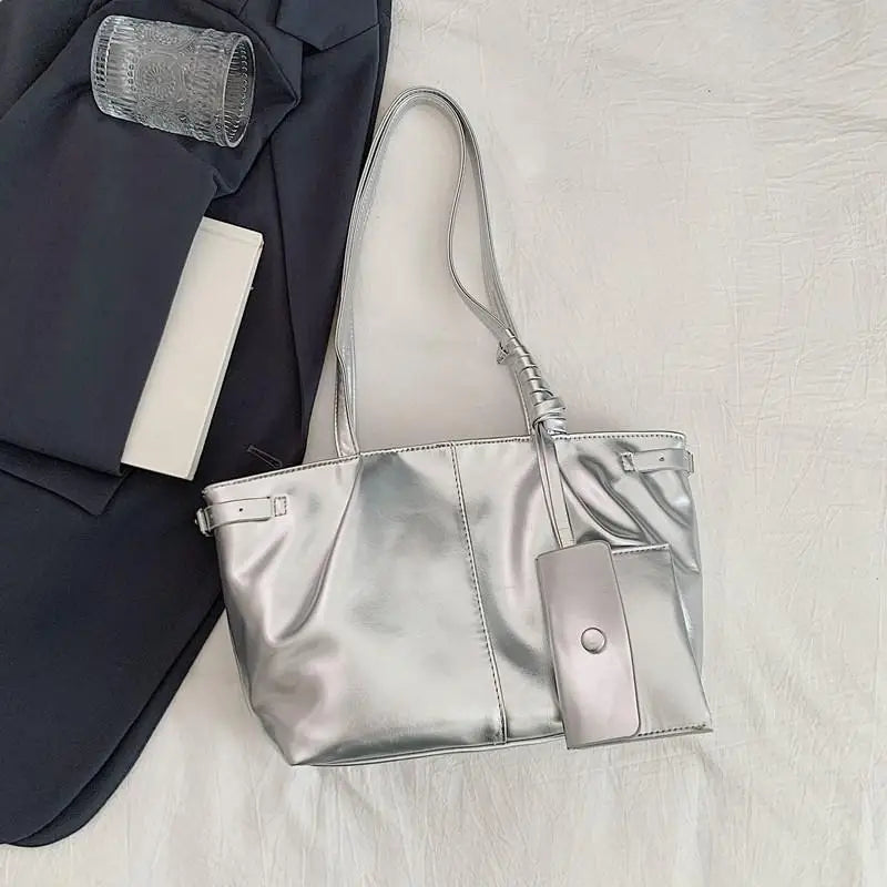 Korean Large Tote Bag with Coin Purse – PU Leather Shoulder Bag