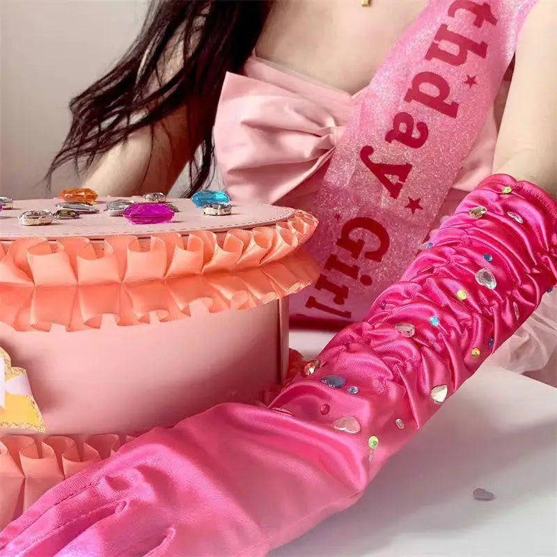 Women's Satin Rhinestone Long Gloves – Elegant Lolita Party Long Fashion Gloves Oasis Select A1