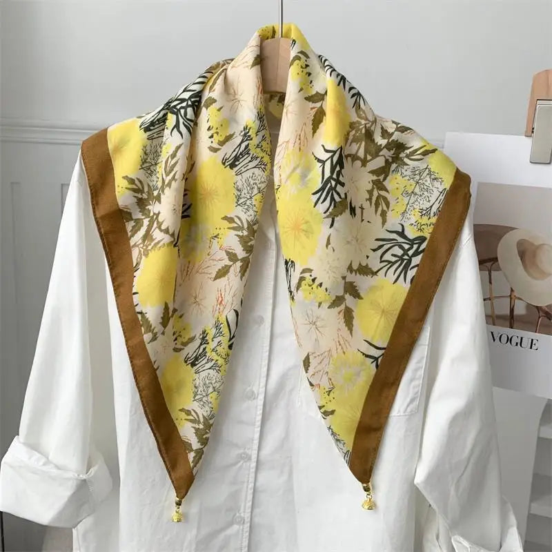 70*70 Square Scarf Retro Print Silk Scarf With Magnetic Buckle Women Neck Scarf All-match Shawl Fashion Headscarf Accessory Gift Oasis Select A11