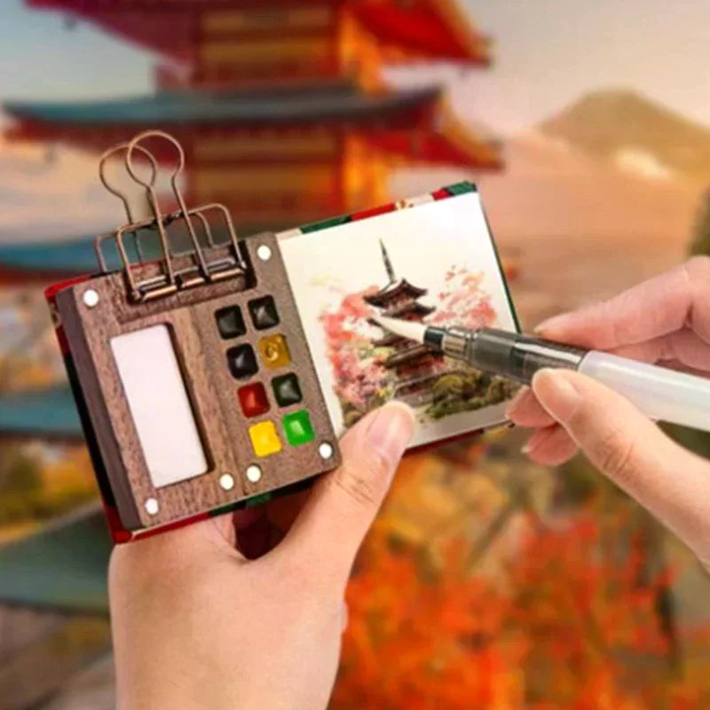 Mini Walnut Wood Watercolor Palette Portable Paint Box With Clip Travel Painting Paint Tray Art Supplies Sketchbook Palette Oasis Select
