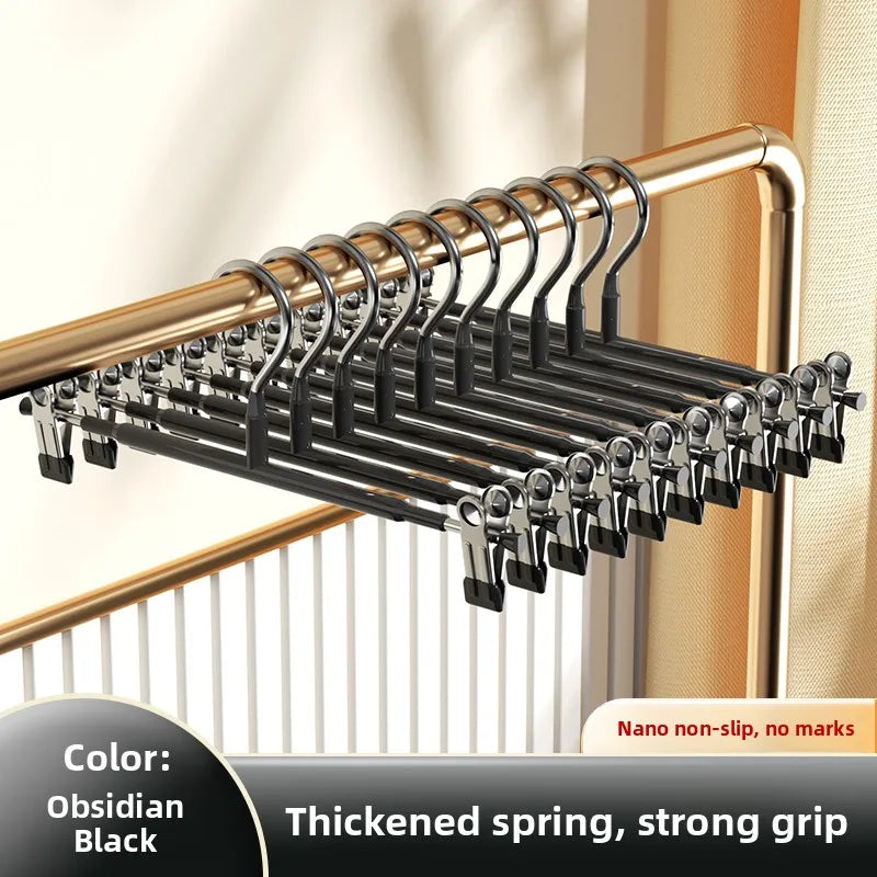 No-trace Anti-slip Stainless Steel Pants Hanger Clip Home Use JK Oasis Select 50 Newly upgraded luxury model [removable clip ☀ traceless trouser clip] shiny stone black