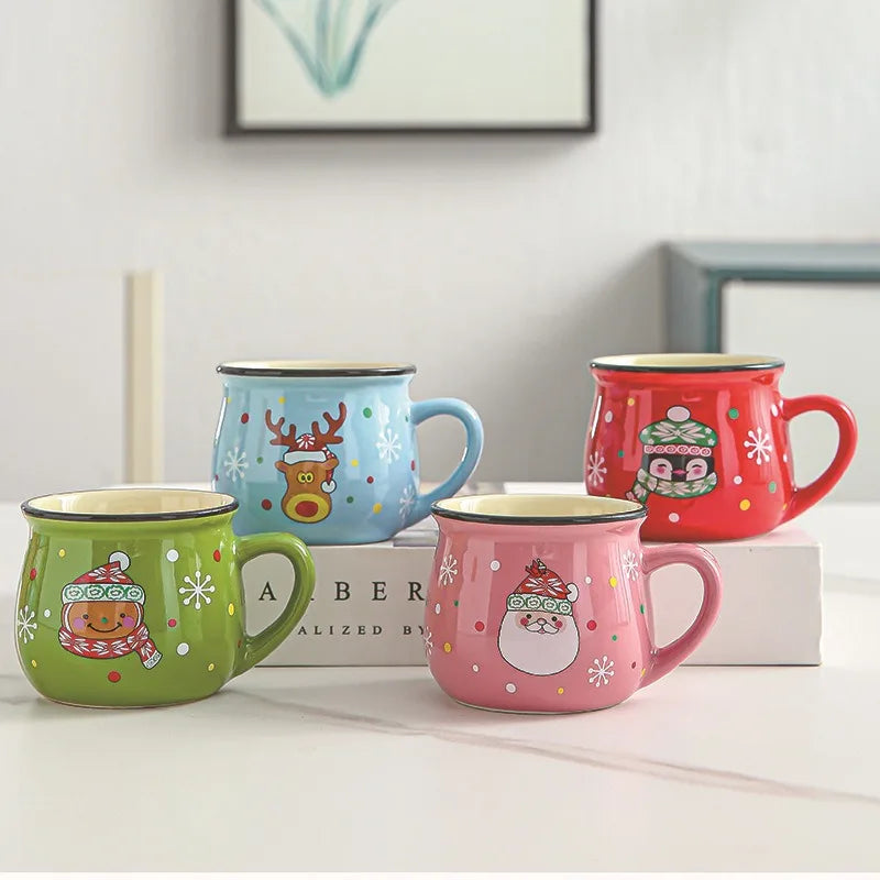 4PCS Ceramic Christmas Cup Cartoon Santa Style Cute Elk Mousse Cup Breakfast Water Drinking Tools Coffee Milk Mug for Household Oasis Select