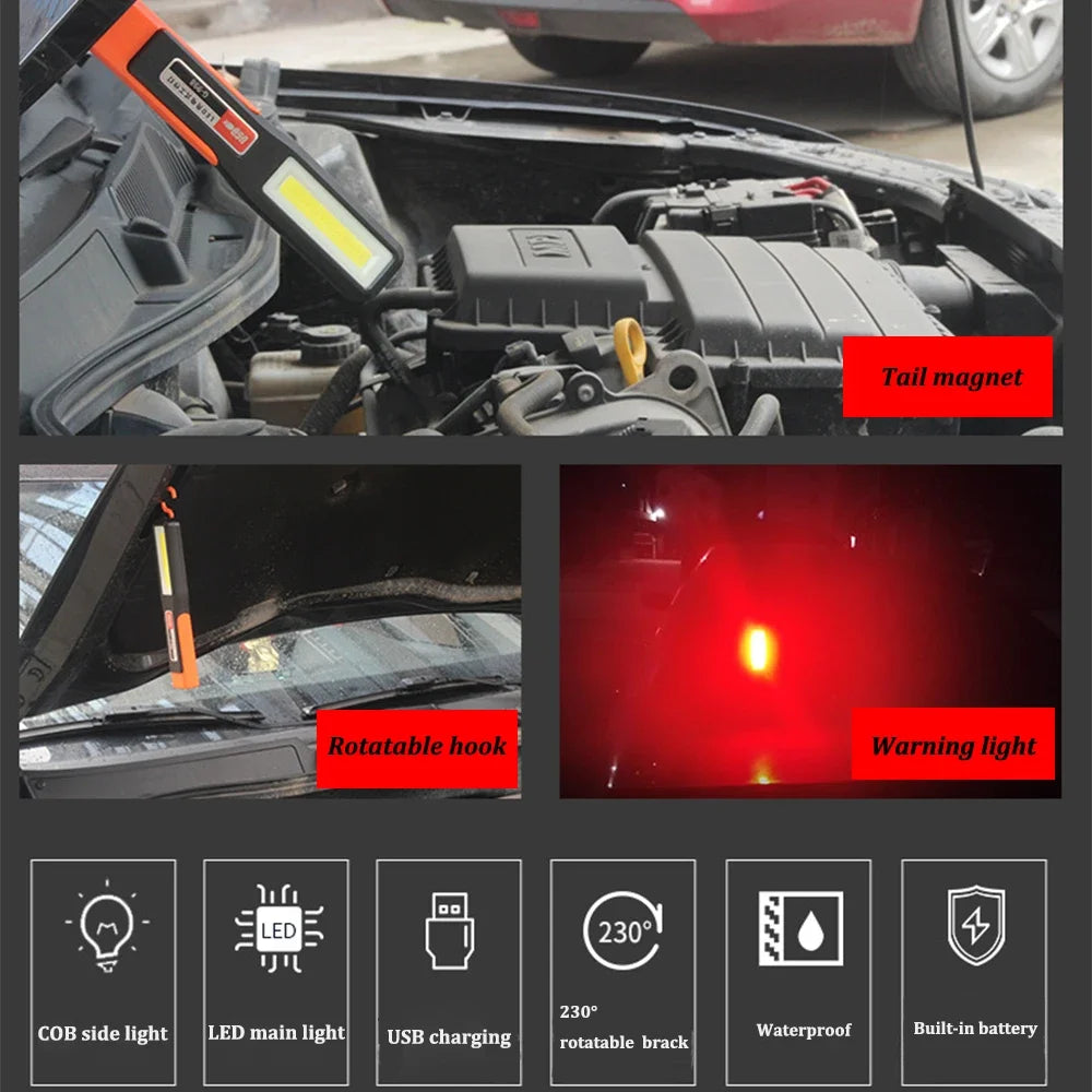 COB LED Rechargeable Flashlight – Magnetic Work Light & Torch