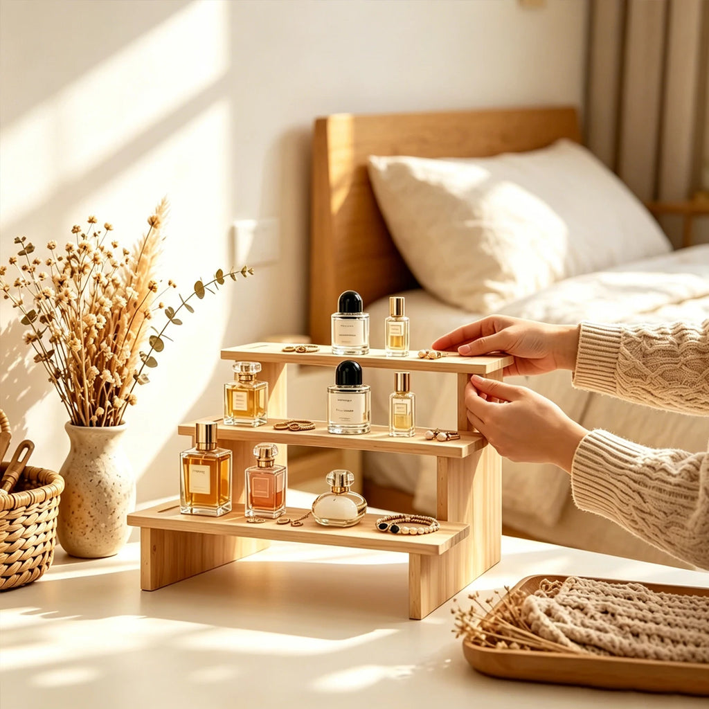 1pc multilayer wooden jewelry storage rack earrings necklace jewelry display rack stepped desktop perfume jewelry support Oasis Select
