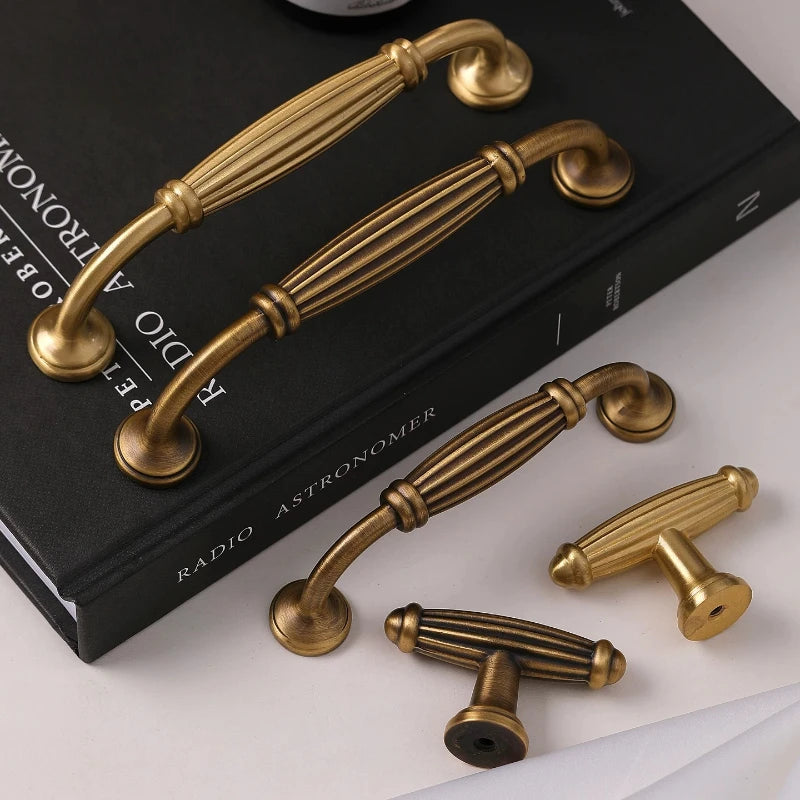 Brass French Handle Light Luxury Style Wardrobe Drawer Cabinet Gold European Cabinet High End Bronze Middle Ancient Style Handle Oasis Select