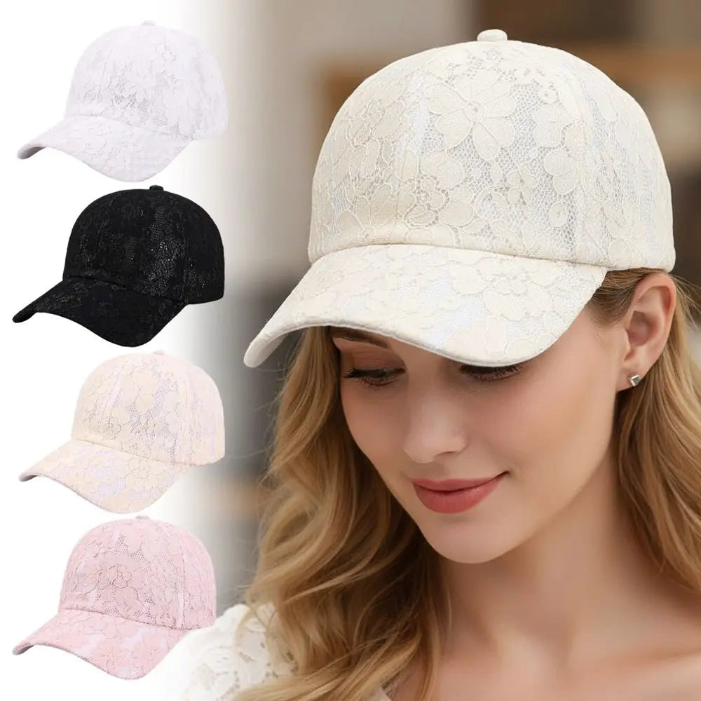 Fashion Breathable Floral Lace Baseball Cap Hollow Adjustable Mesh Baseball Hat Outdoor Sun Hat For Women Oasis Select