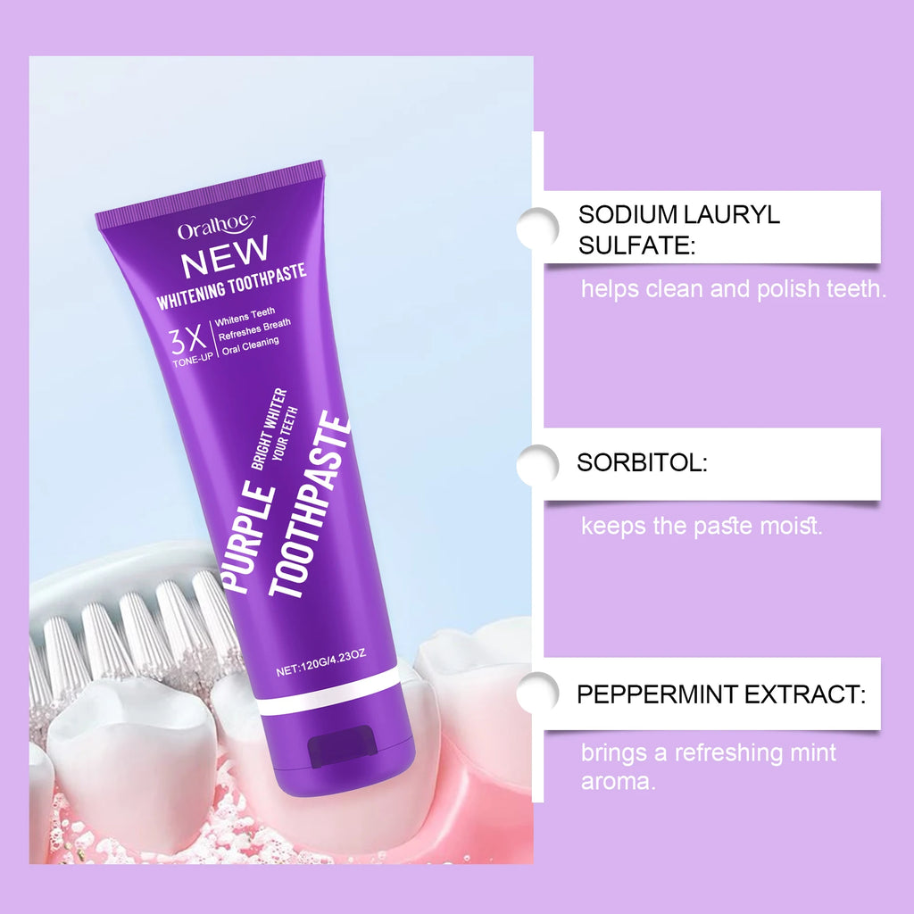 Purple Toothpaste Fluoride Free Stain Removal for Coffee & Tea Fresh Mint Flavor Teeth Whitening Natural Formula Deep Cleaning Oasis Select