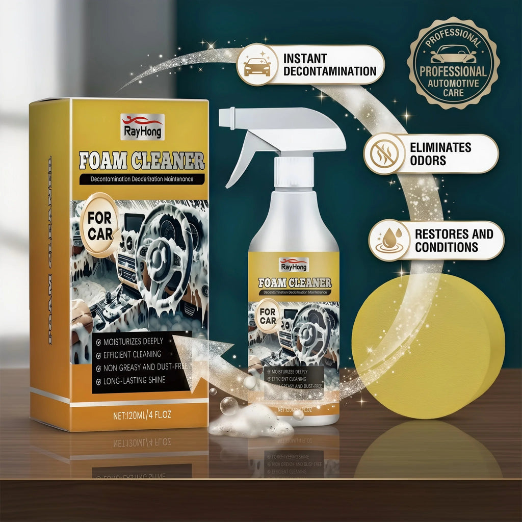 Car Foam Cleaner Spray 120ml with Sponge Stain & Odor Remover for Auto Interior/Exterior, Non-greasy Dust-Free Maintenance Spray Oasis Select